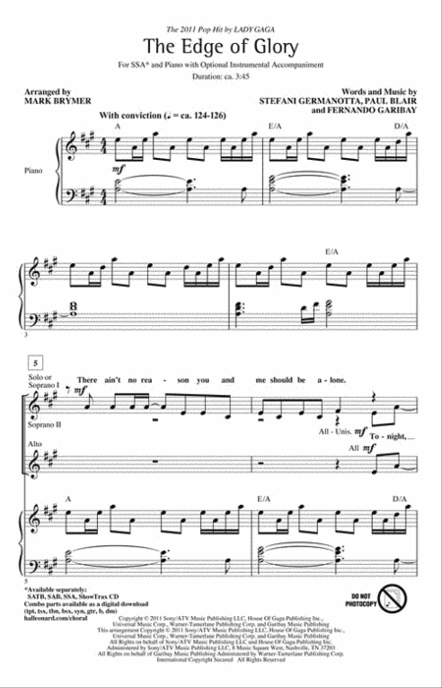 The Edge of Glory The Edge of Glory SSA scores gallery preview page 2