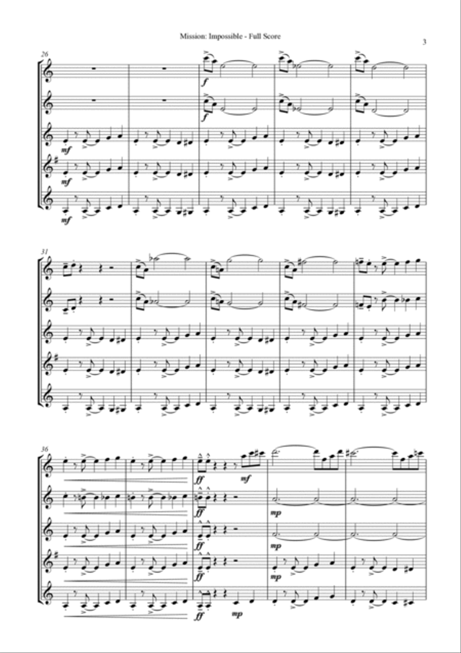 Mission: Impossible Theme from the Paramount Television Series MISSION: IMPOSSIBLE Small Ensemble scores gallery preview page 6