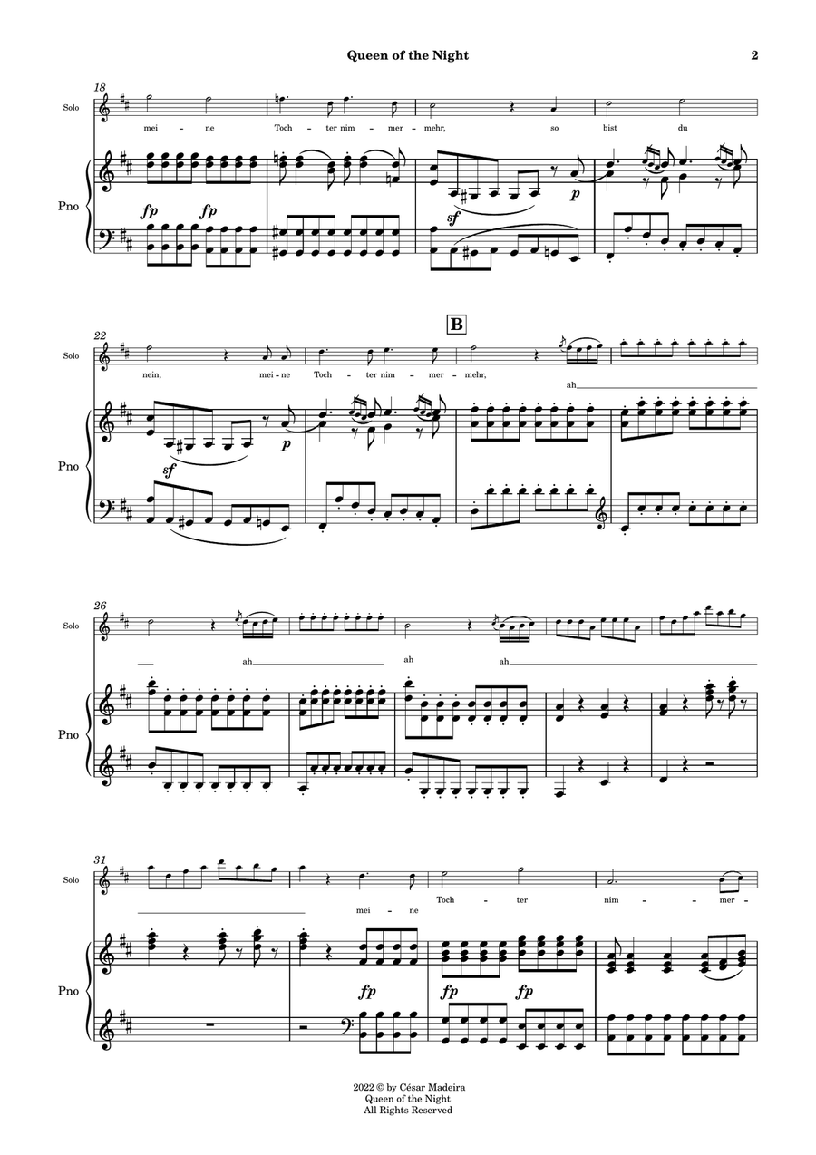 Queen of the Night Aria - Voice and Piano - B Minor (Full Score and Parts) Piano, Vocal scores gallery preview page 3