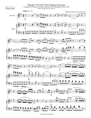 Mozart 1791 KV 622 Eb Alto Sax Concerto in key of Bb With Piano Acc.