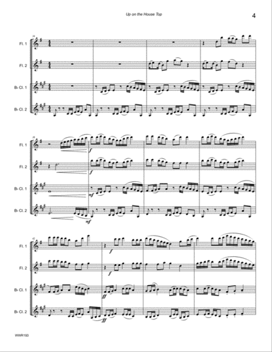 UP ON THE HOUSETOP - WOODWIND QUARTET (2 Flutes & 2 Clarinets) Woodwind Quartet scores gallery preview page 4