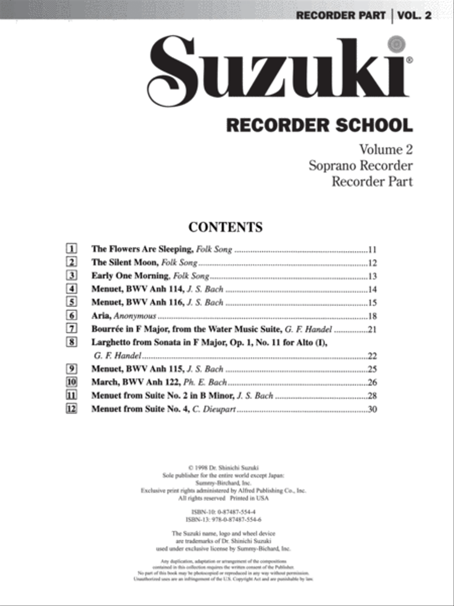 Suzuki Recorder School (Soprano Recorder), Volume 2