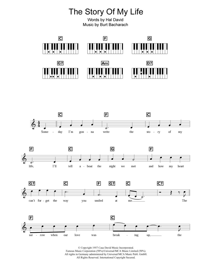 The Story Of My Life Piano Solo scores gallery preview page 1