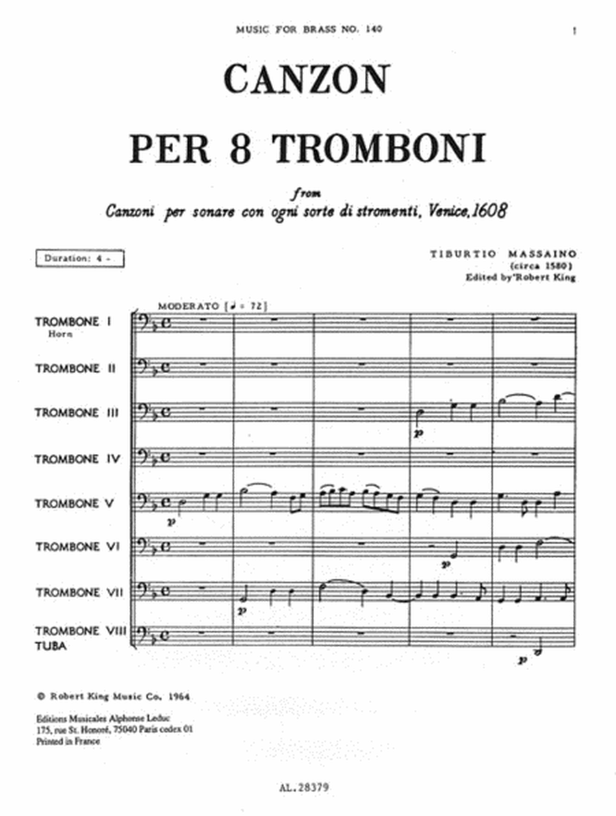 Massaino King Canzon 8 Trombones Mfb140 Score/parts
