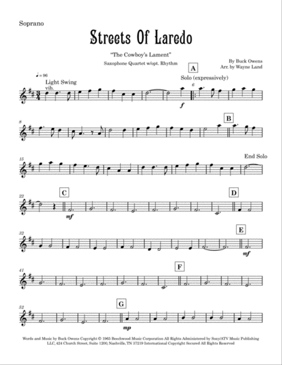 Streets Of Laredo Saxophone Quartet scores gallery preview page 5