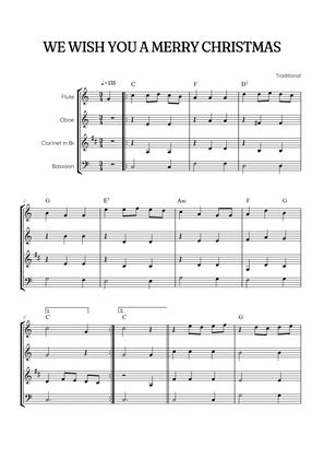 We Wish You a Merry Christmas for Woodwind Quartet • easy Christmas sheet music w/ chords