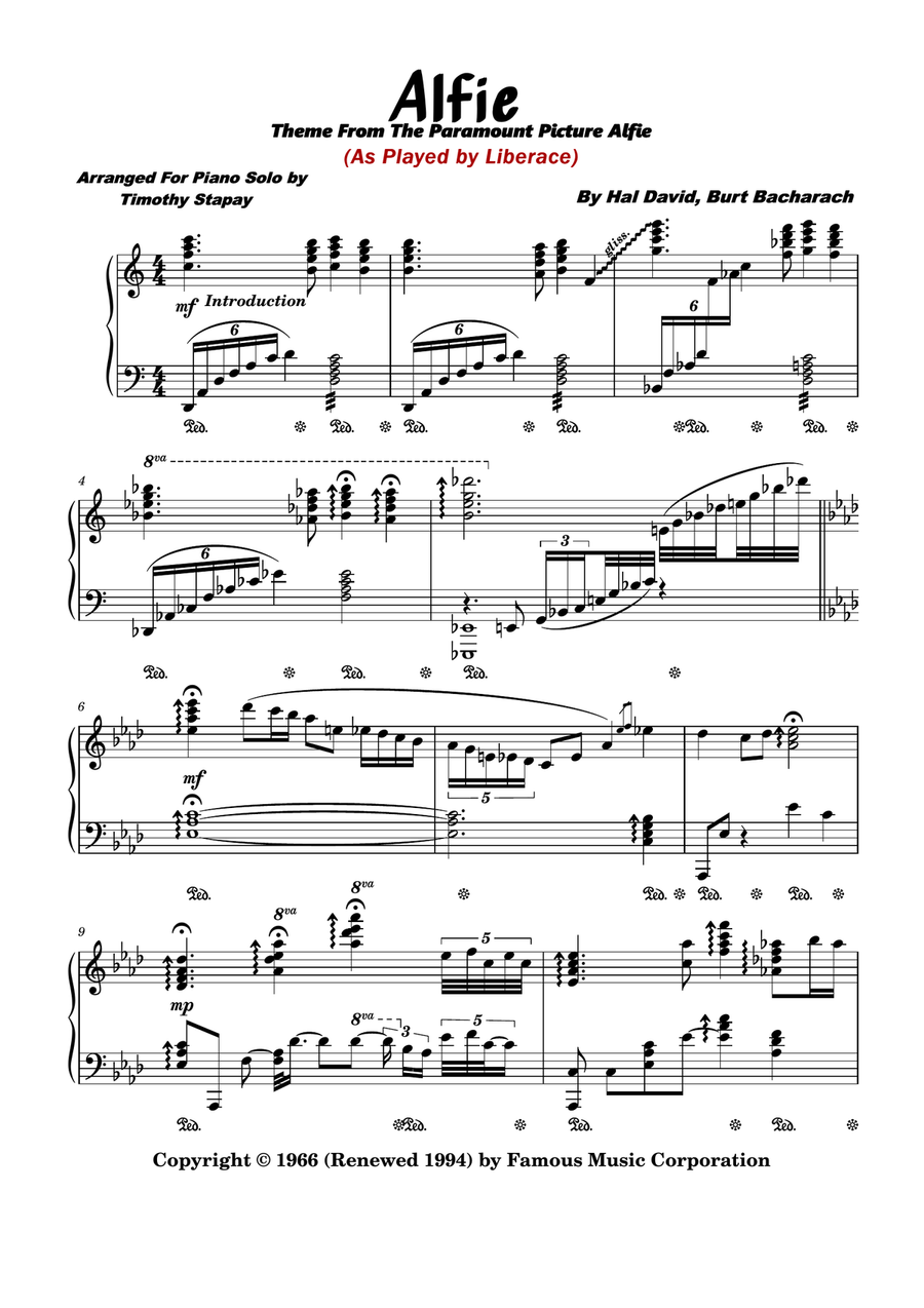 Alfie Piano Solo scores gallery preview page 1
