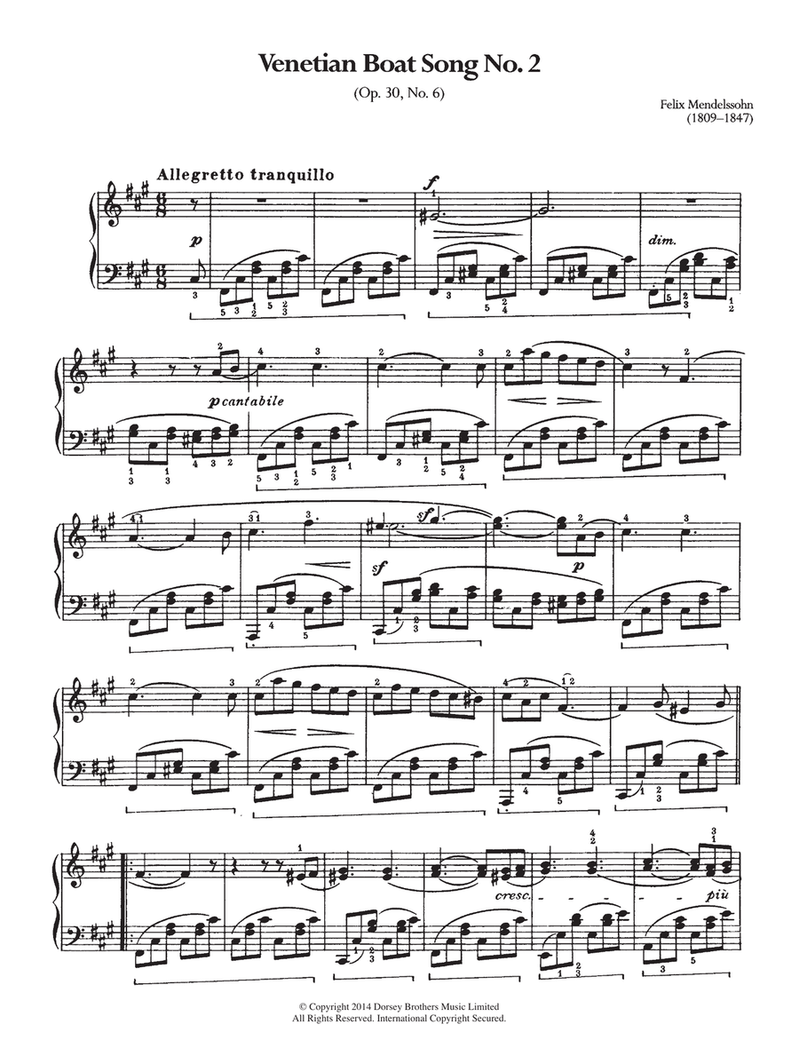 Venetian Boat Song No.2 Piano Solo scores gallery preview page 1