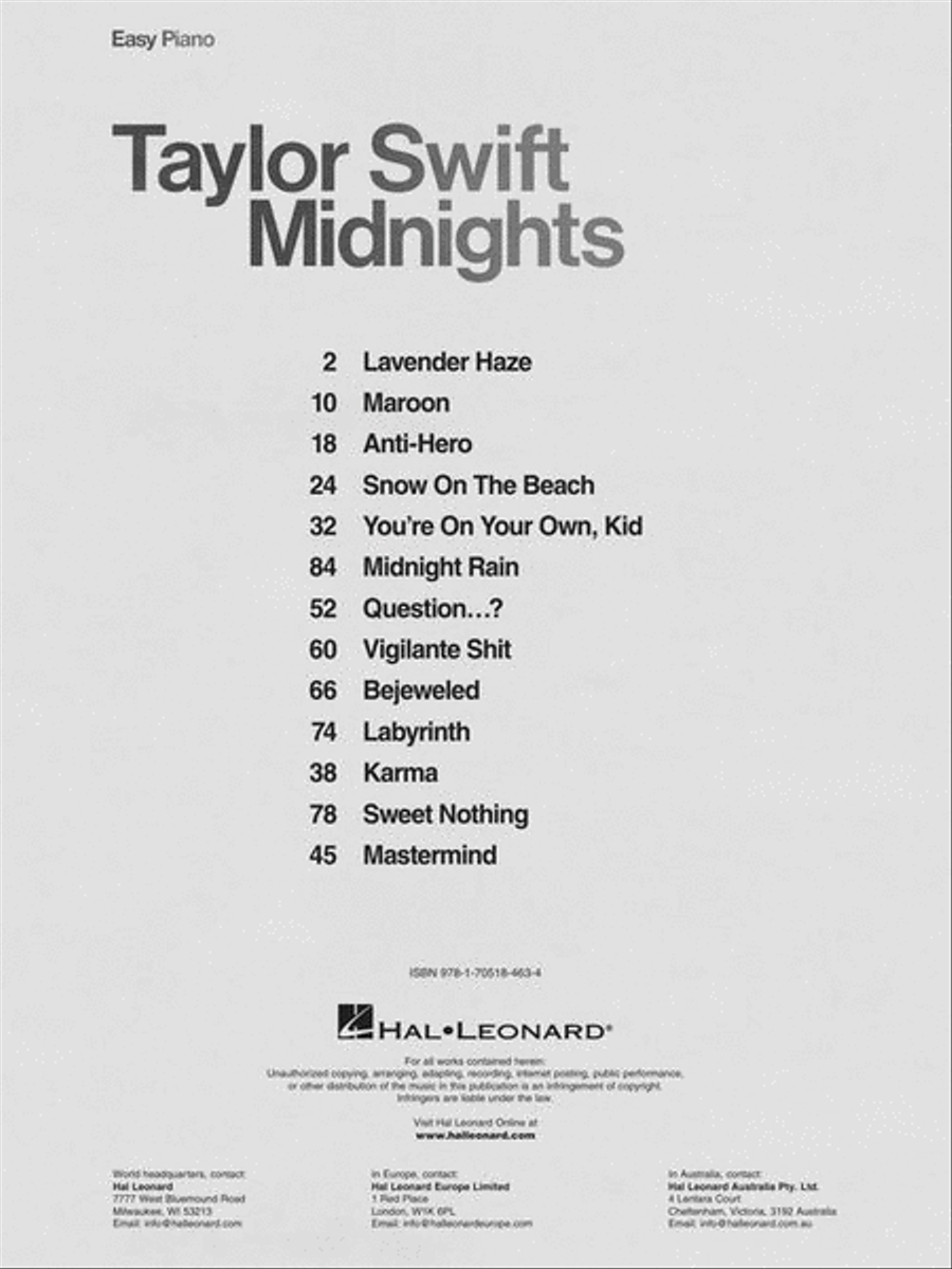 Taylor Swift – Midnights Easy Piano scores gallery preview page 3