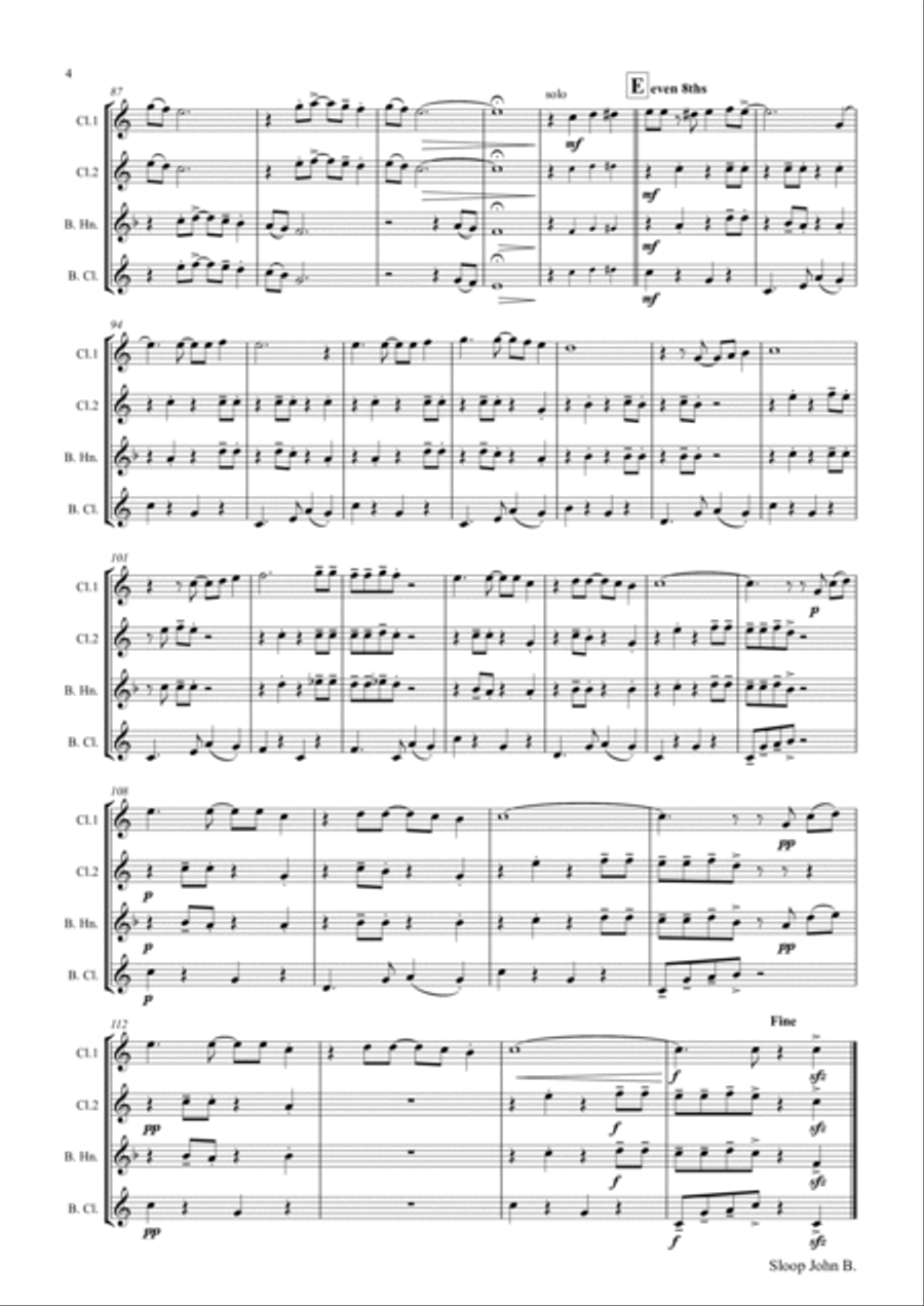 Sloop John B. - Caribian Folk Song - Clarinet Quartet Clarinet Quartet scores gallery preview page 4