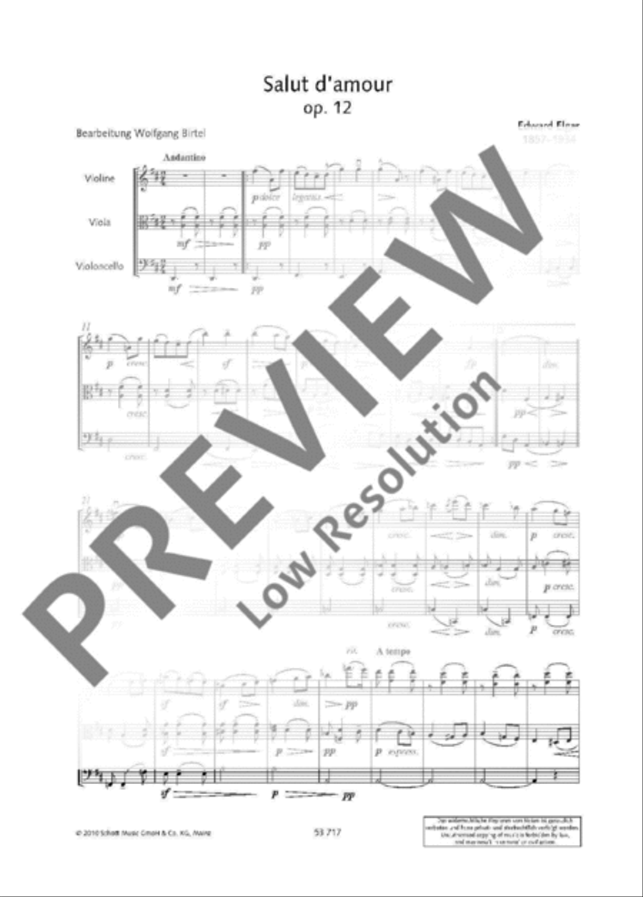 Salut d'amour D major String Trio scores gallery preview page 2