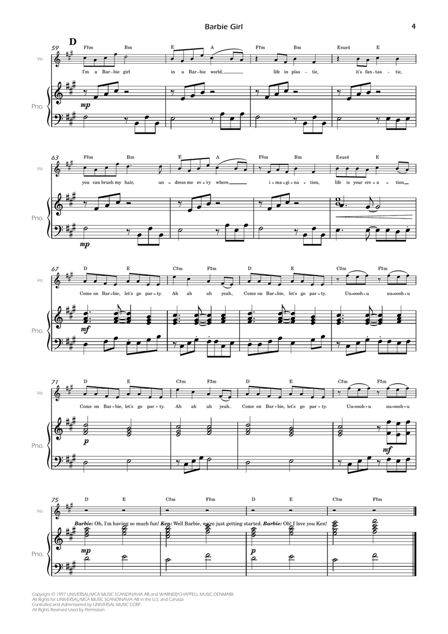 Barbie Girl Piano, Vocal scores gallery preview page 6