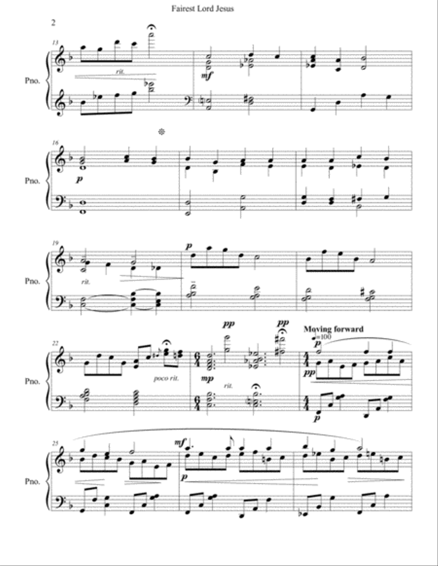 Fairest Lord Jesus (Solo Piano Arrangement) Richard S. Willis Arr. Brenda Martin Piano Solo scores gallery preview page 2