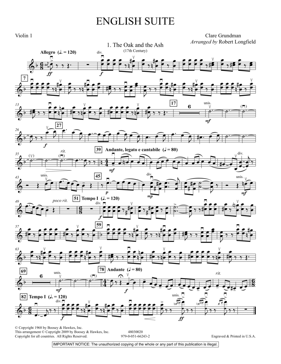 English Suite - Violin 1 English Suite - Violin 1 Orchestra scores gallery preview page 1