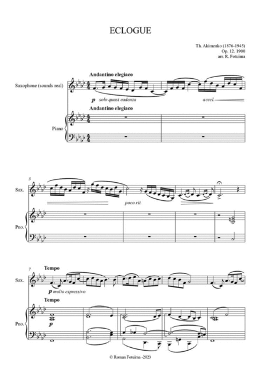 Théodore Akimenko (Fedir Iakymenko) - Eclogue op.12 for saxophone Alto, Tenor, Soprano or Baritone Chamber Music scores gallery preview page 3