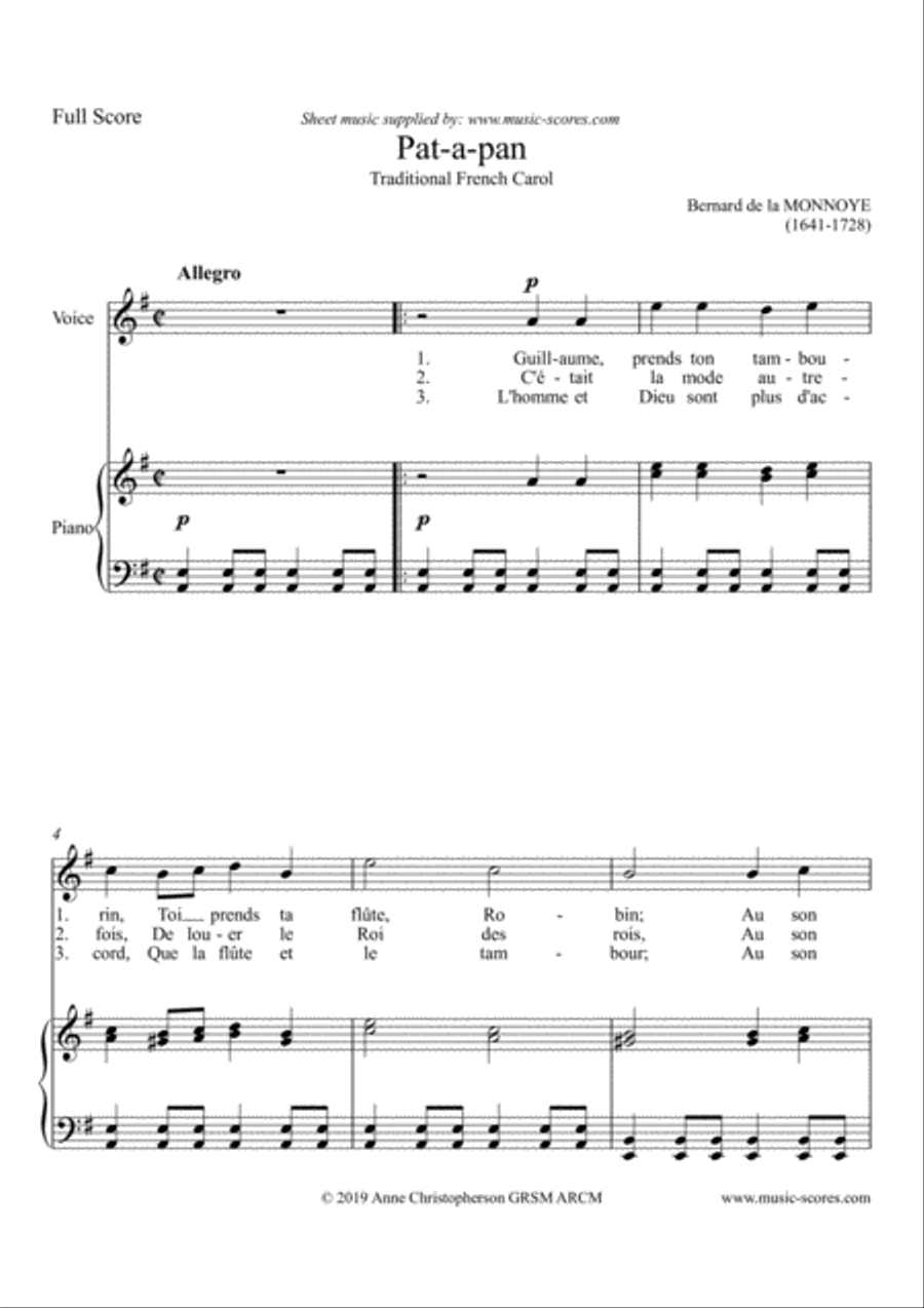 Pat-a-Pan - French words Pat-a-Pan - French words Voice scores gallery preview page 1