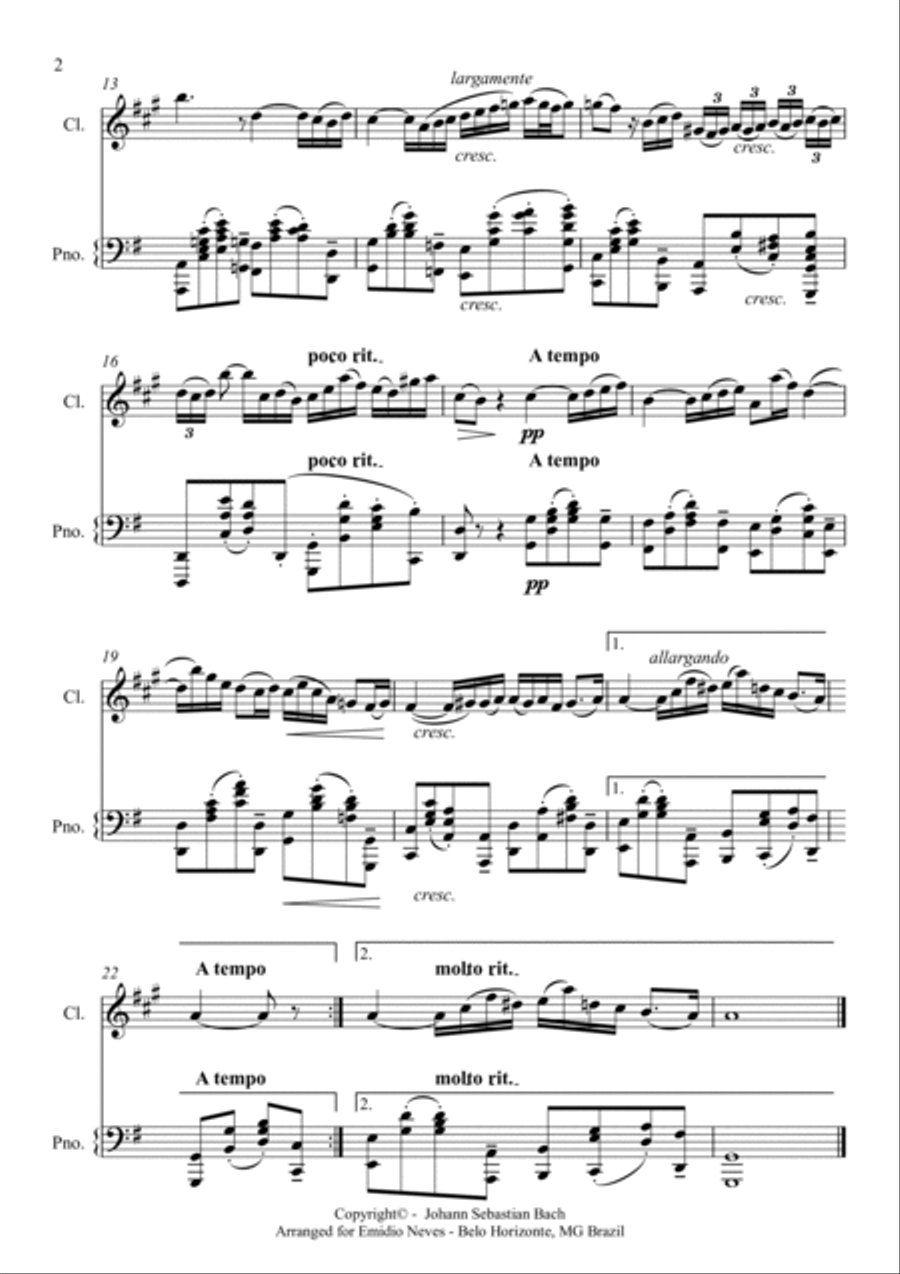 Arioso from cantata 156 for Clarinet and Piano B-Flat Clarinet scores gallery preview page 2