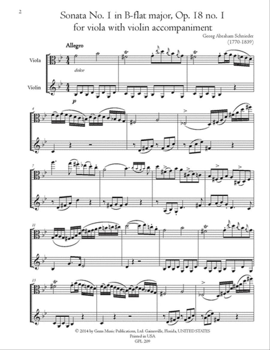 3 Sonates, Op. 18 no. 1 and 3 Duos, Op. 30 for Viola with Violin accompaniment String Duet scores gallery preview page 2