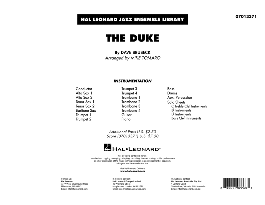 The Duke (arr. Mike Tomaro) - Conductor Score (Full Score) Jazz Ensemble scores gallery preview page 1
