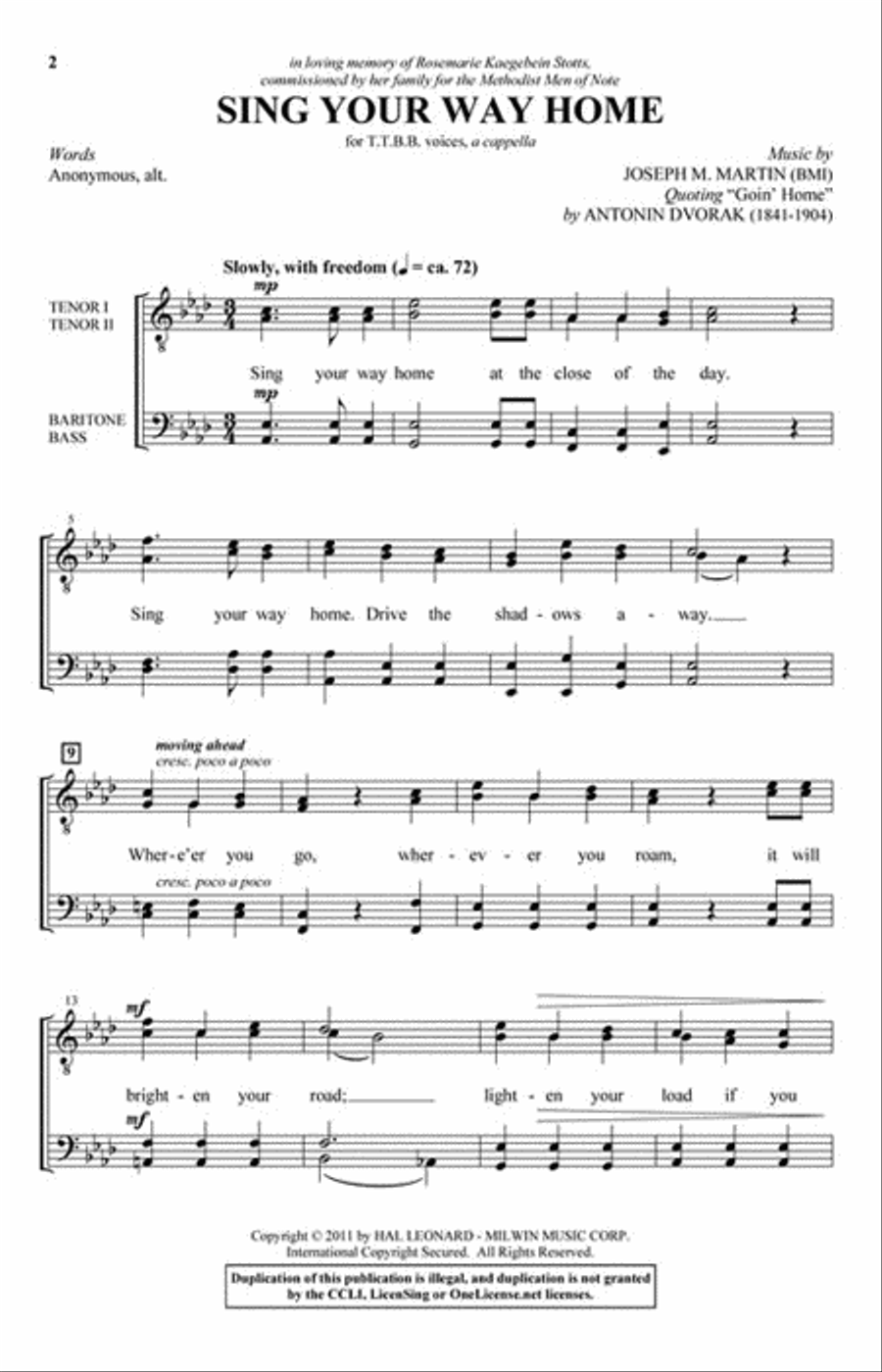 Sing Your Way Home Sing Your Way Home TTBB scores gallery preview page 2