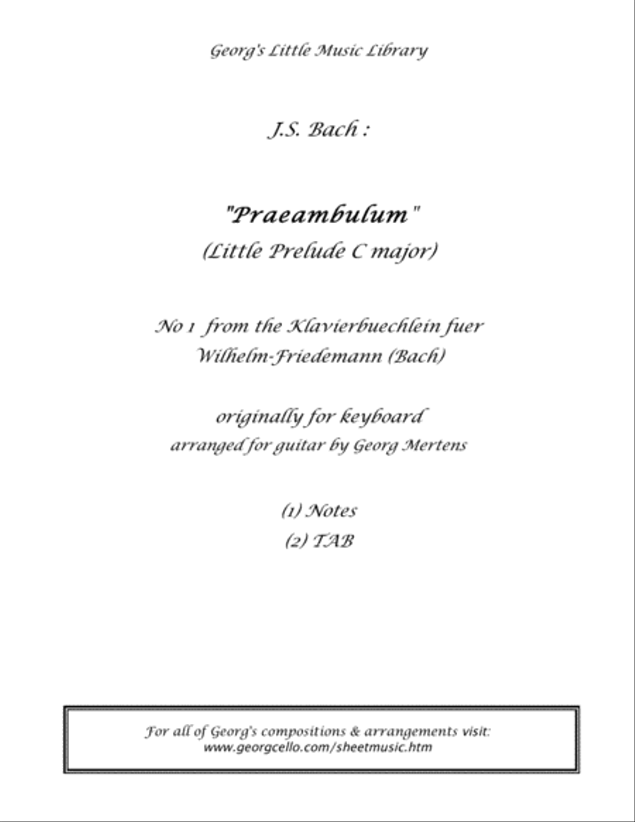 Bach Praeambulum C major for guitar (notes & TAB) Classical Guitar scores gallery preview page 3