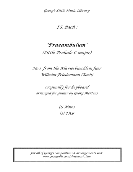 Bach Praeambulum C major for guitar (notes & TAB)