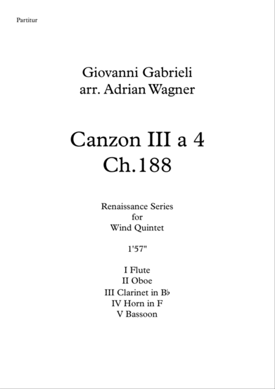 Canzon III a 4 Ch.188 (Giovanni Gabrieli) Wind Quintet arr. Adrian Wagner Woodwind Quintet scores gallery preview page 1