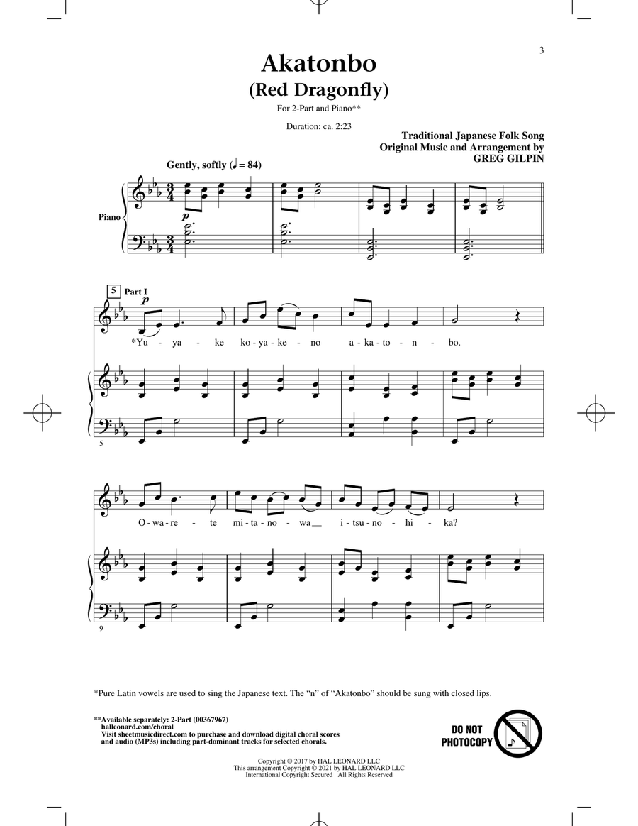 Akatonbo (Red Dragonfly) (arr. Greg Gilpin) 2-Part scores gallery preview page 1