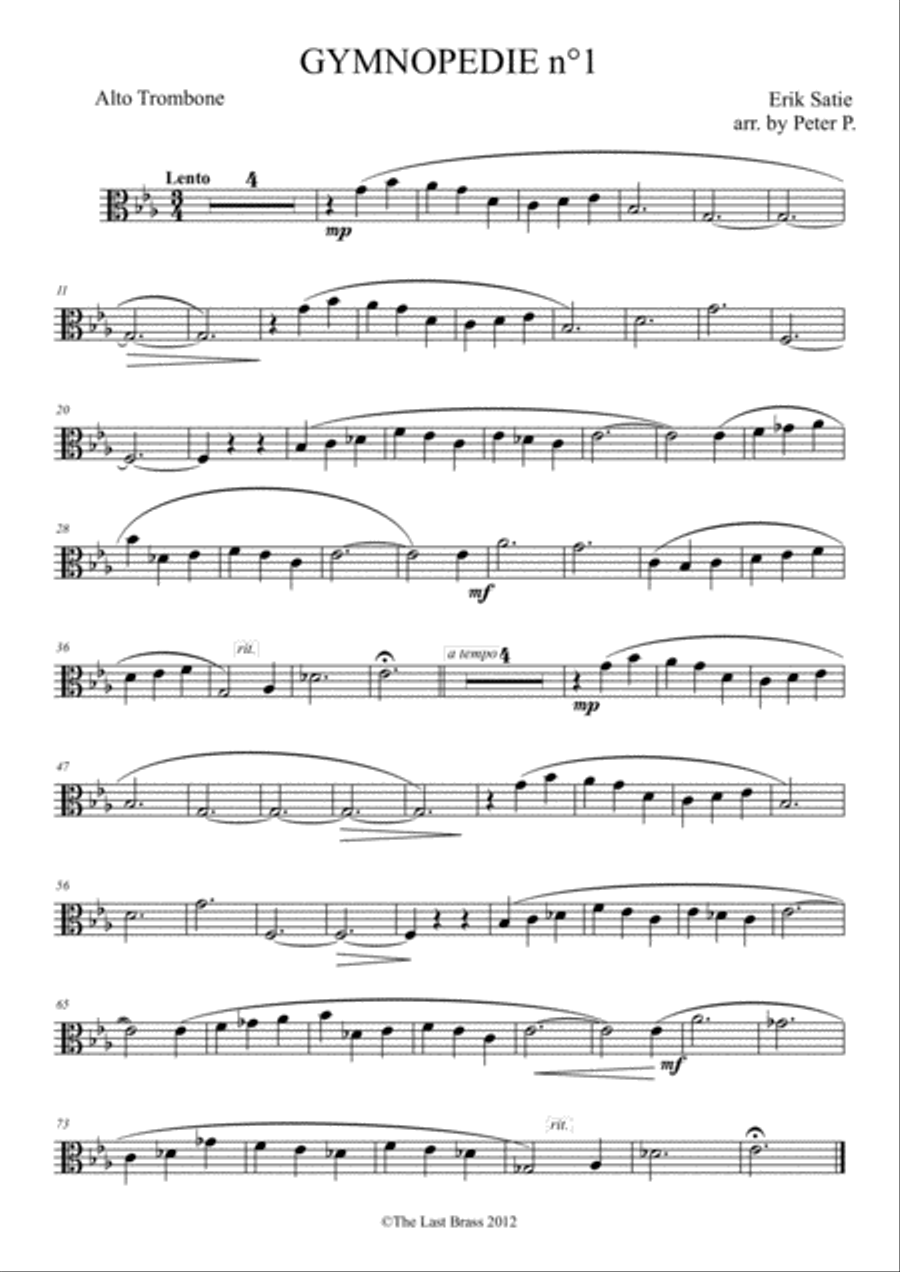 Gymnopédie no.1 by Erik Satie - ALTO TROMBONE and PIANO Piano scores gallery preview page 1