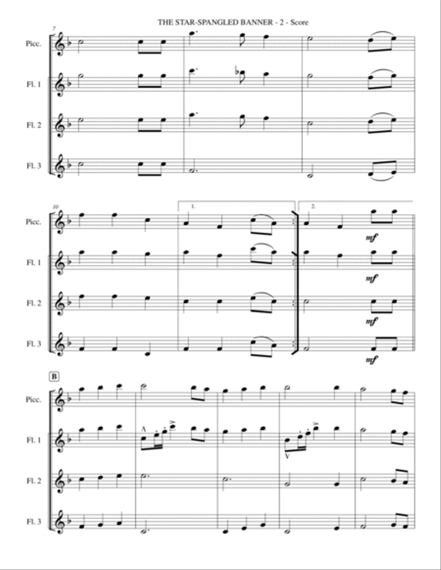 The Star-Spangled Banner (National Anthem) - Flute Quartet Flute Quartet scores gallery preview page 3