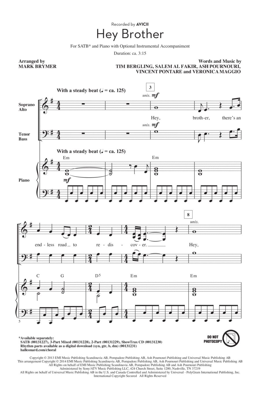 Hey Brother 4-Part scores gallery preview page 1