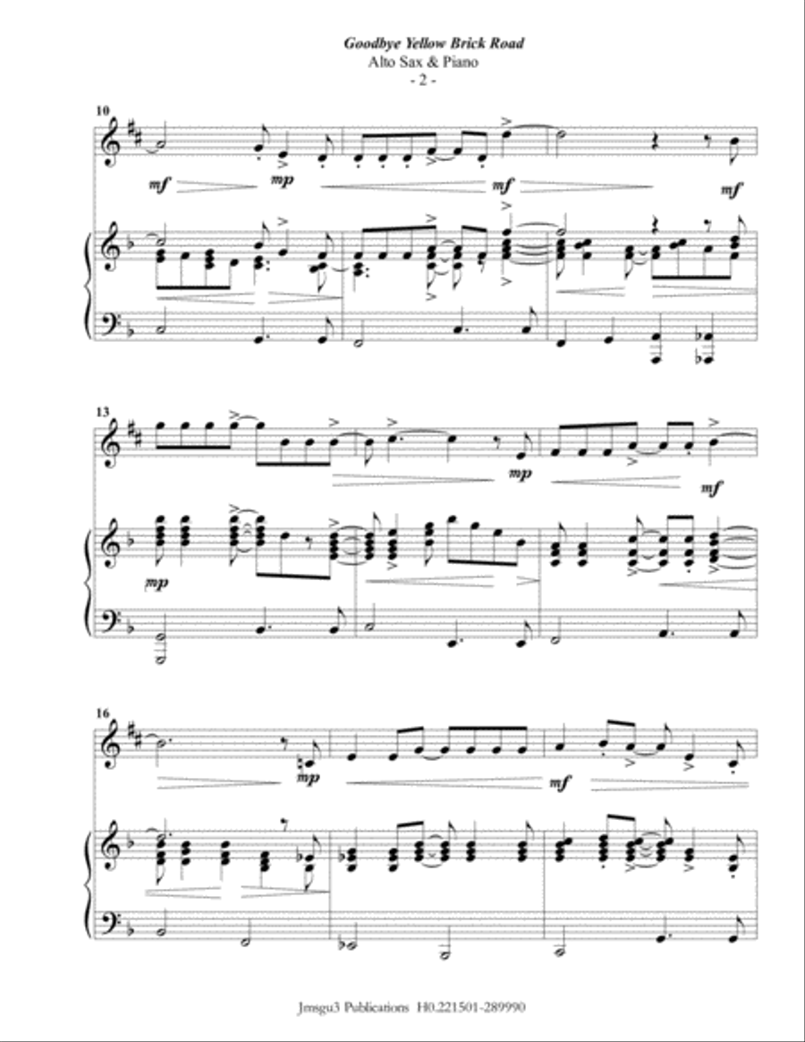 Goodbye Yellow Brick Road Alto Saxophone scores gallery preview page 2