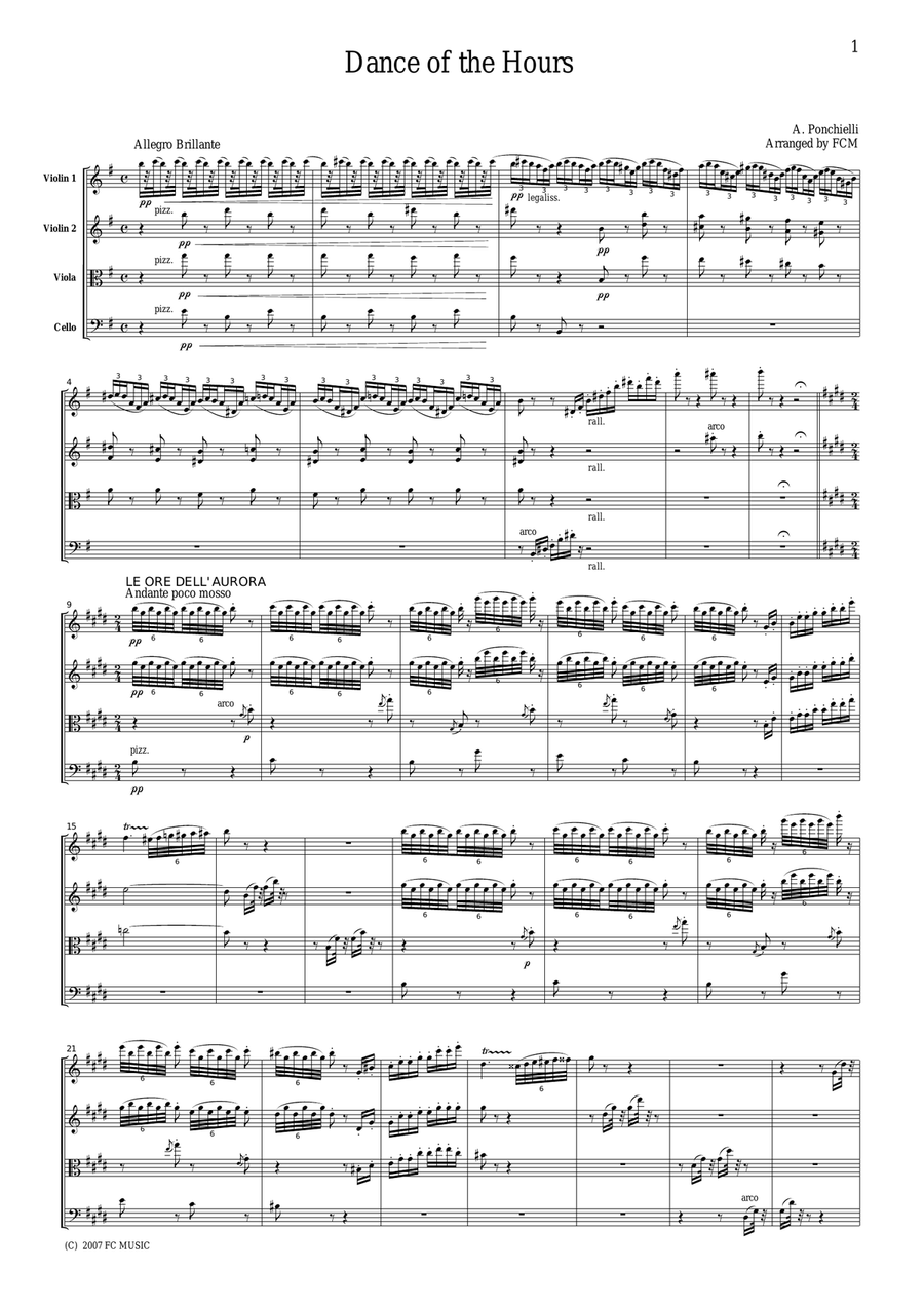 Ponchielli Dance of the Hours, for string quartet, CP301 String Quartet scores gallery preview page 1