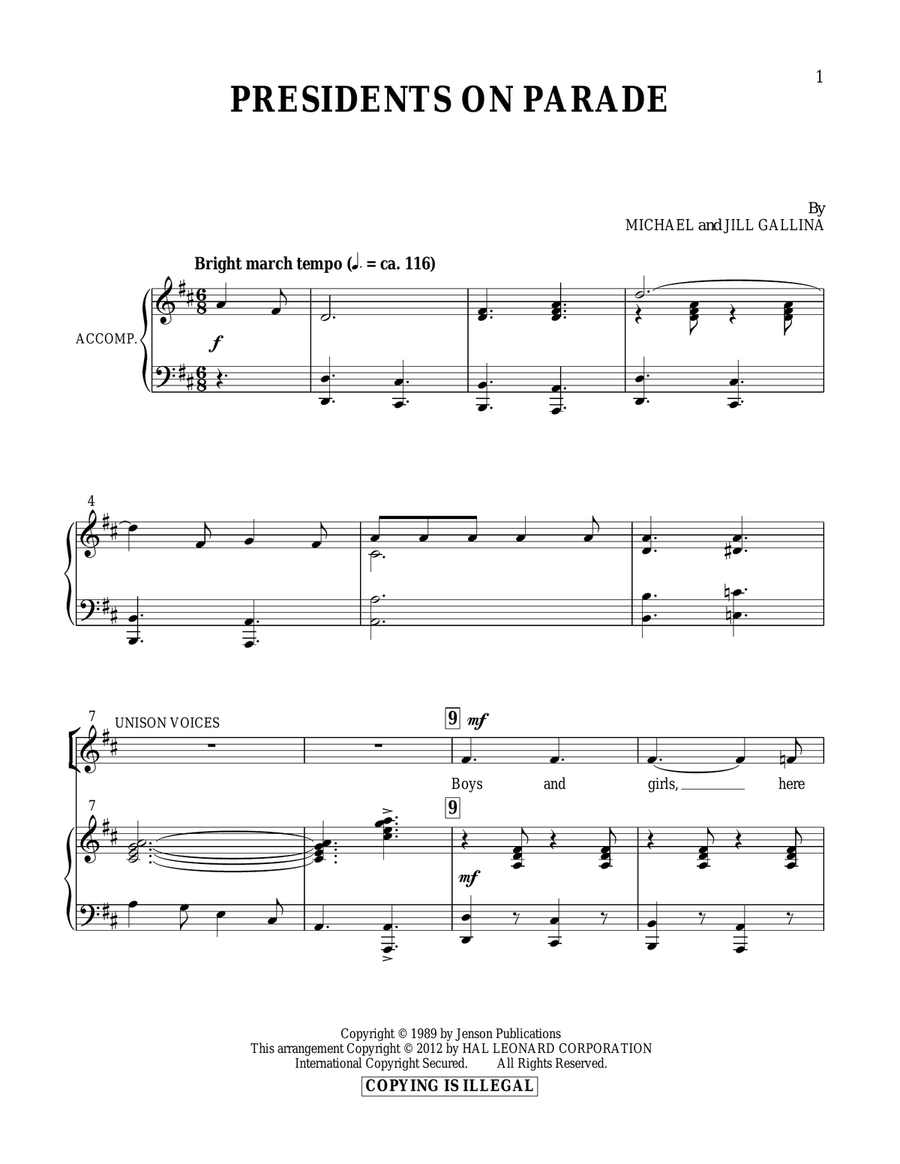 Presidents On Parade Choir scores gallery preview page 1