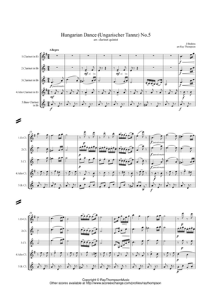 Book cover for Brahms: Hungarian Dance (Ungarischer Tannz) No.5 - clarinet quintet