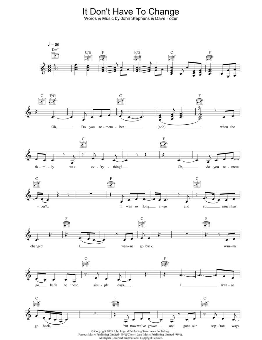 It Don't Have To Change Piano scores gallery preview page 1