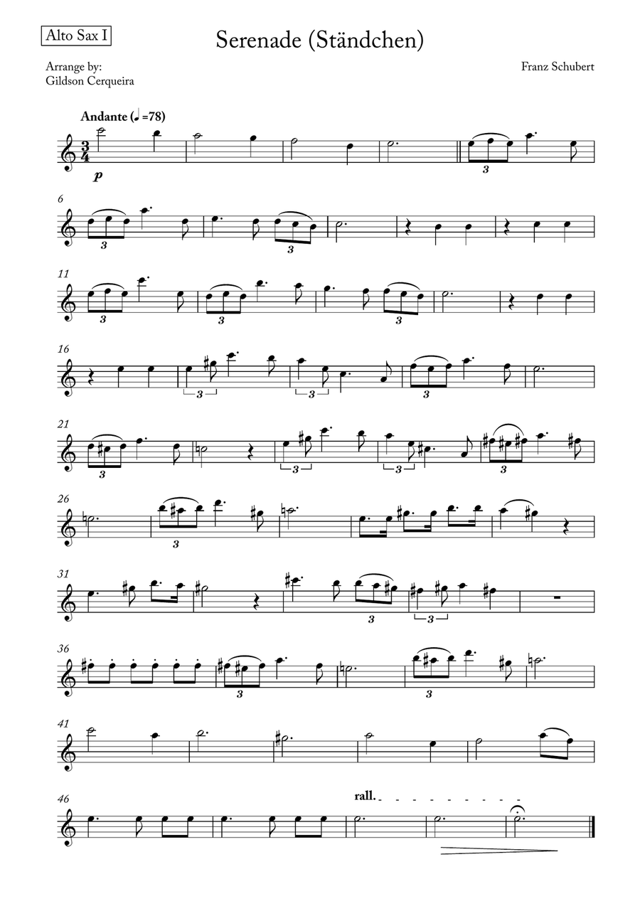 Serenade (Ständchen) Saxophone Quintet scores gallery preview page 6