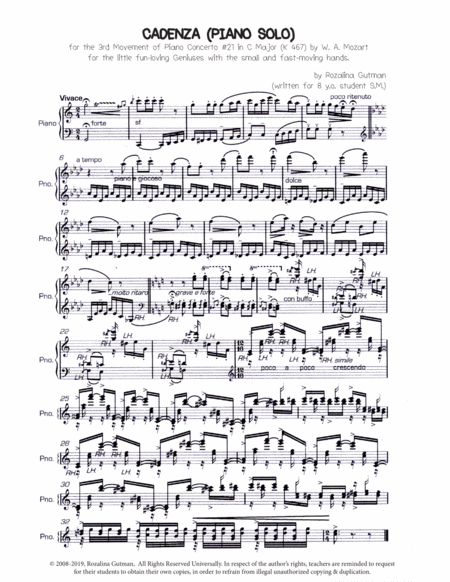 Cadenza for the 3rd Movement of Piano Concerto #21 in C Major (K467) for little Geniuses with small and fast-moving hands