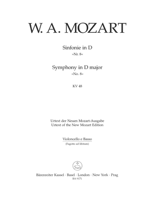 Book cover for Symphony, No. 8 D major, KV 48