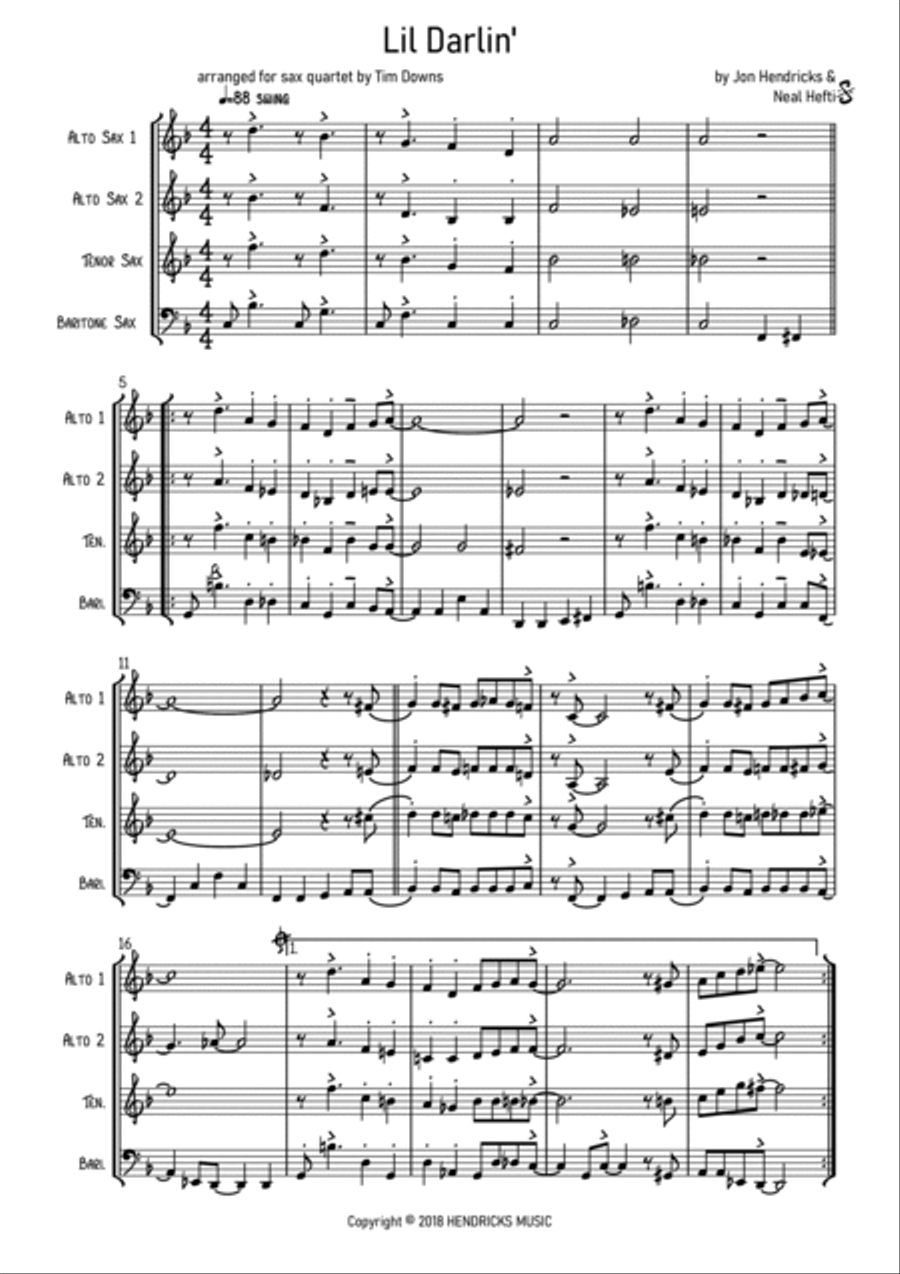 Lil Darlin' Lil Darlin' Saxophone Quartet scores gallery preview page 2