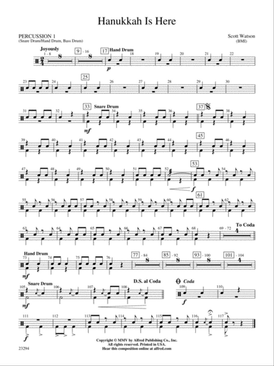 Hanukkah Is Here: 1st Percussion Concert Band scores gallery preview page 1