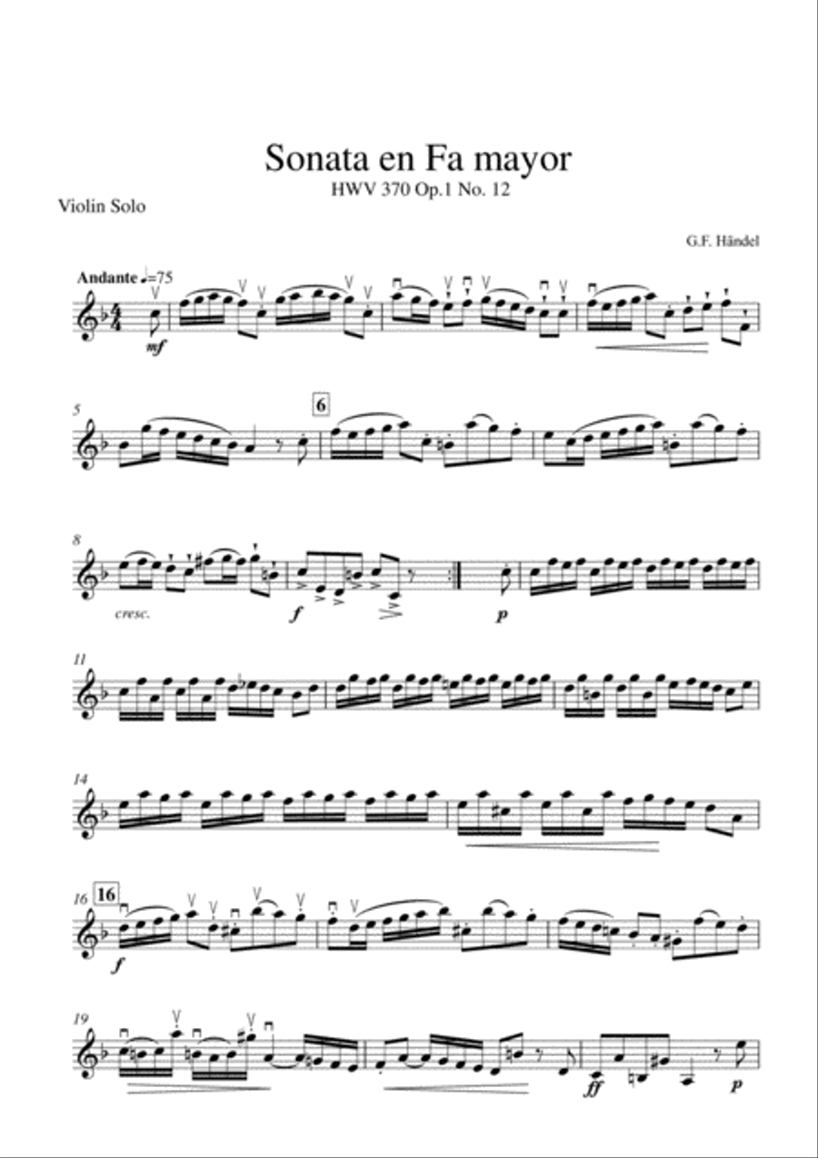 Sonata in F major HWV 370 Op. 1 Nr. 12 - 2nd Movement Sonata in F major HWV 370 Op. 1 Nr. 12 - 2nd Movement