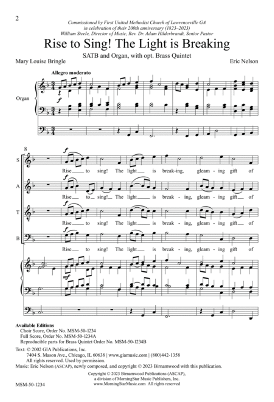 Rise to Sing! The Light is Breaking 4-Part scores gallery preview page 2