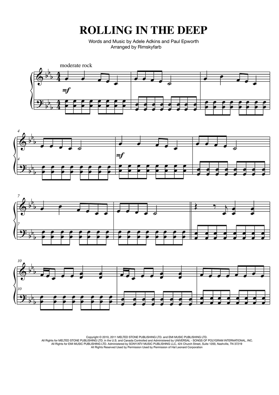 Rolling In The Deep Piano Solo scores gallery preview page 1
