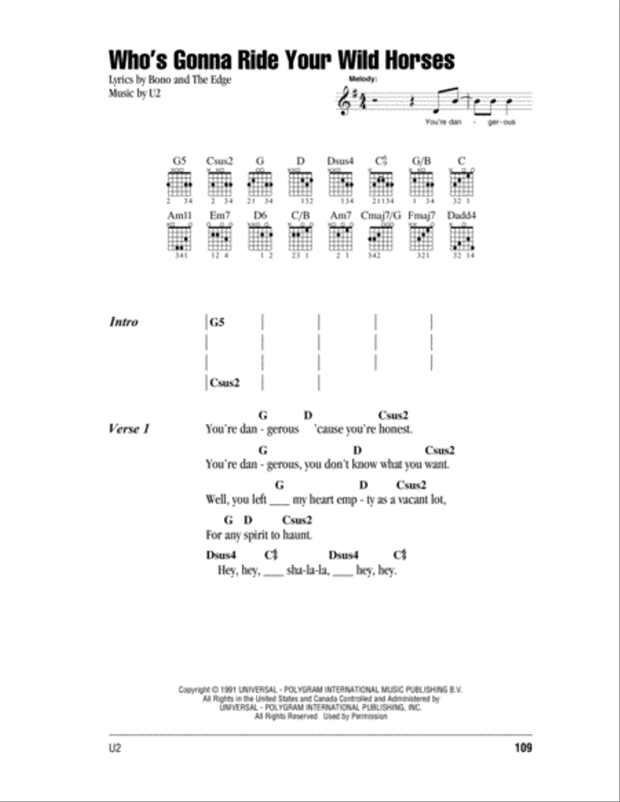 Who's Gonna Ride Your Wild Horses Acoustic Guitar scores gallery preview page 1