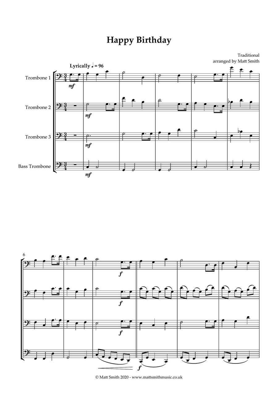 Happy Birthday - TROMBONE QUARTET Brass Quartet scores gallery preview page 3