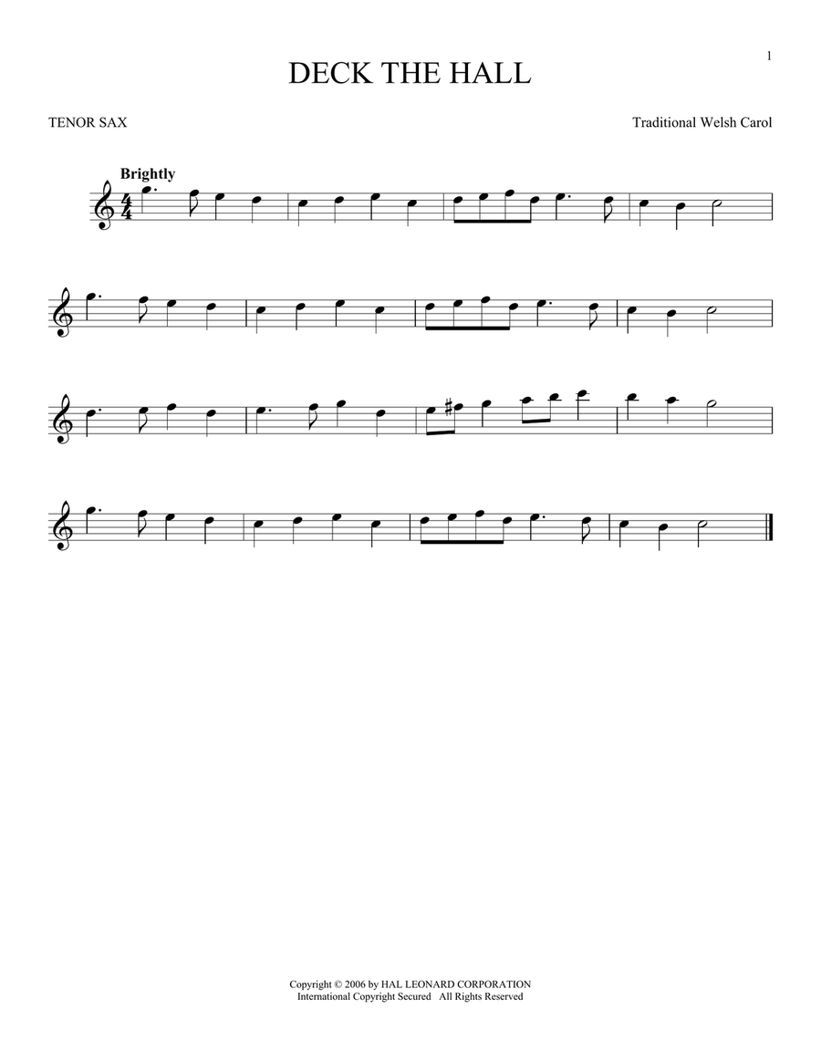 Deck The Hall Deck The Hall Tenor Saxophone scores gallery preview page 1