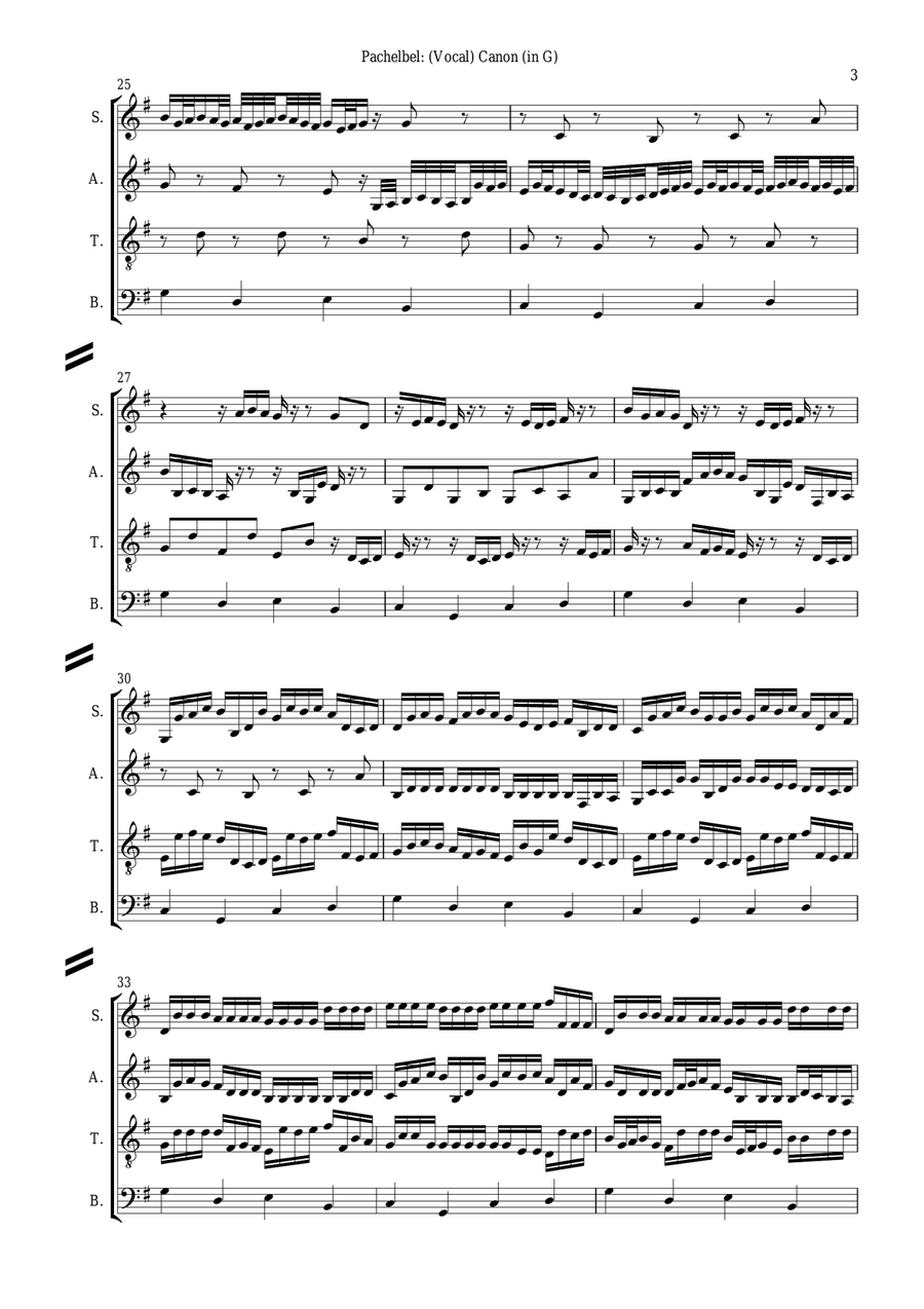 J. Pachelbel: (Vocal) CANON (in G), for SATB choir a cap. 4-Part scores gallery preview page 3