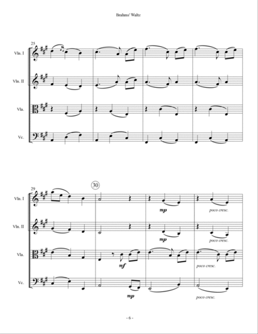 Brahms' Waltz - String Quartet String Quartet scores gallery preview page 6