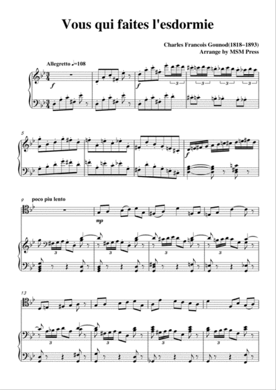 Gounod-Vous qui faites l'esdormie,for Cello and Piano Piano scores gallery preview page 3